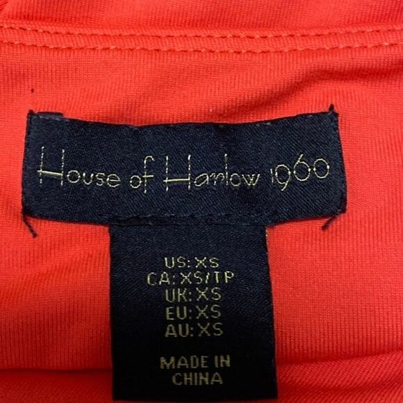House Of Harlow 1960 Women's Red Orange Short Sleeve Square Neck Bodysuit Top XS - Picture 3 of 4
